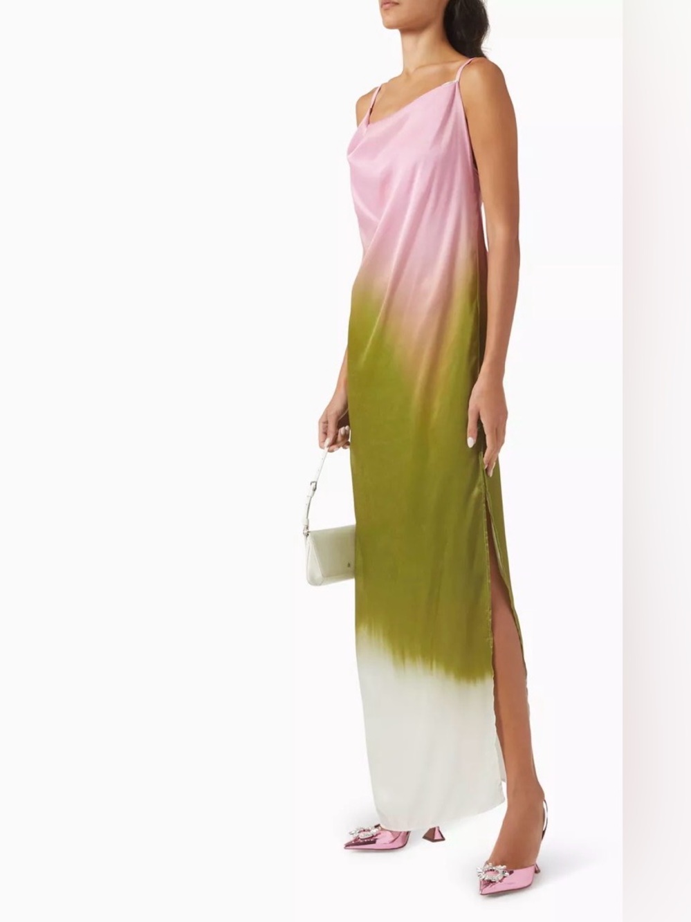 BAOBAB Tina Maxi Dress Passion Fruit Pink Green Ombre Satin Slip Backless XS NWT